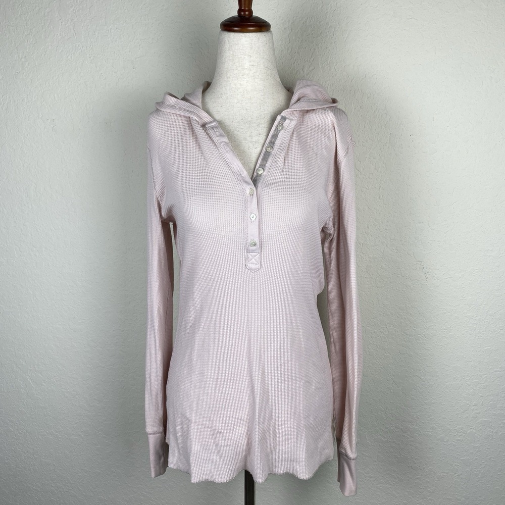 Y2K Polo Ralph Lauren Hoodie Womens M Pink Top Waffle Henley Twilight Grunge 90s - Picture 2 of 8